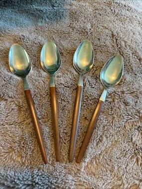 Ekco eterna canoe muffin Stainless Steel and Wood replacement Teaspoons set of 4